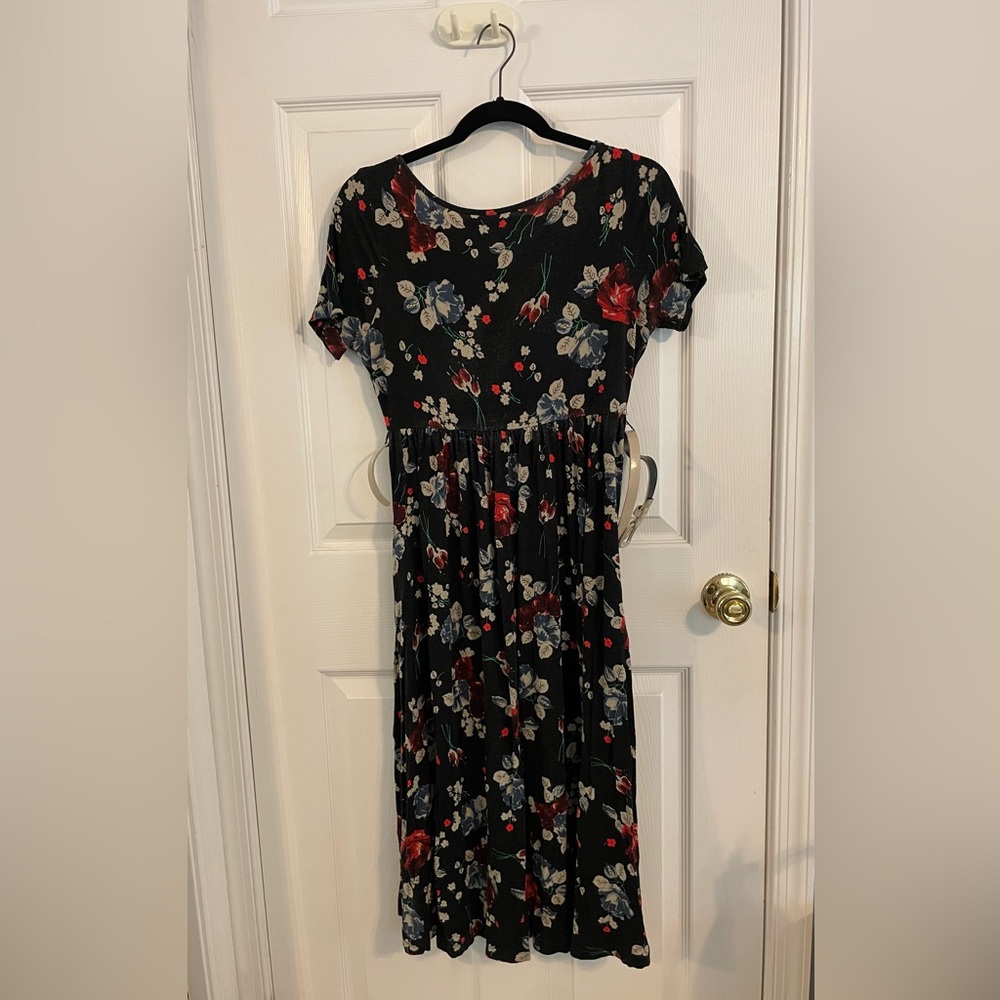 ASOS Red and Blue Crew Neck Cuffed Sleeve Midi Dress